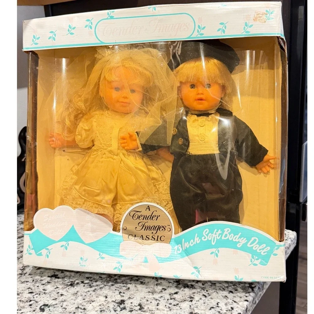 Vintage 1993 Tender Images Classic Bride and Groom 13 Inch Soft Body Dolls Kmart